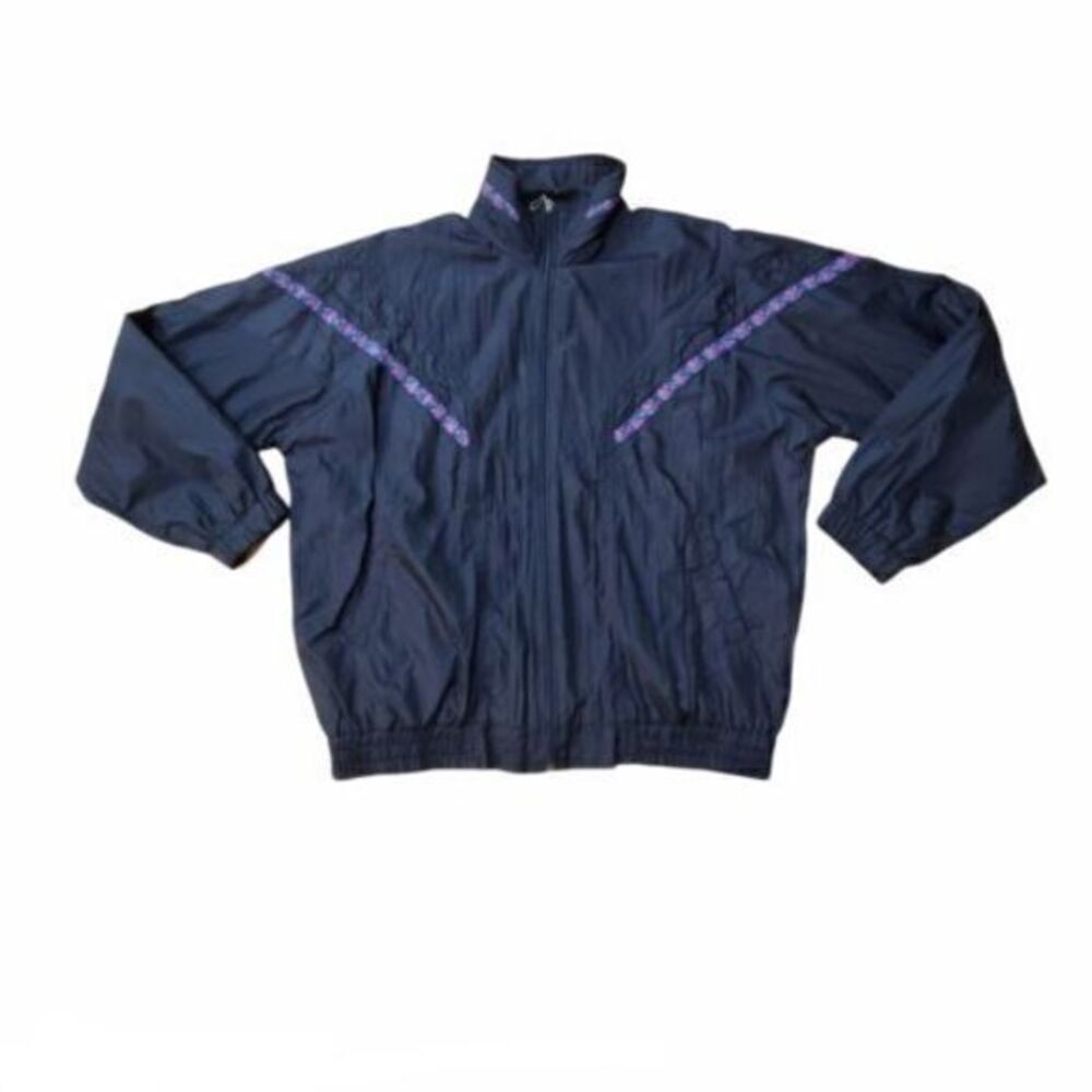 Vintage Basic Editions Shiny Black Nylon Tracksuit Jacket Women's Size Lrg‎
